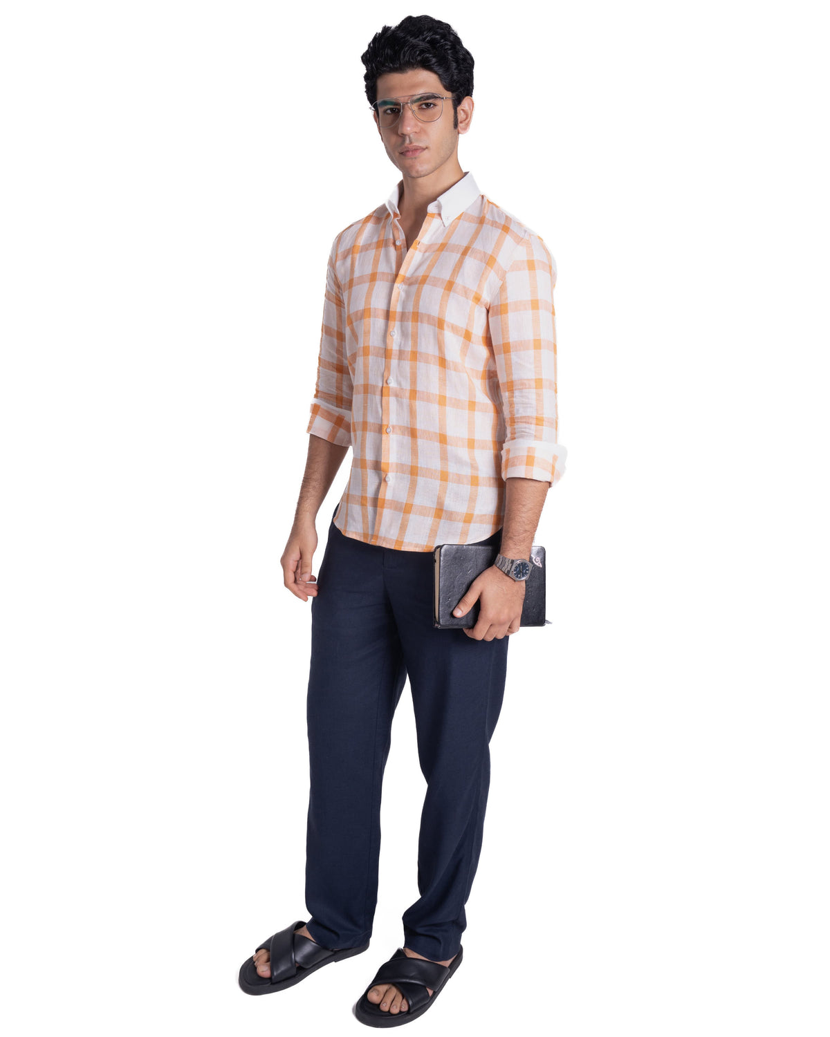 Linen Shirt - Contrast - Tangerine