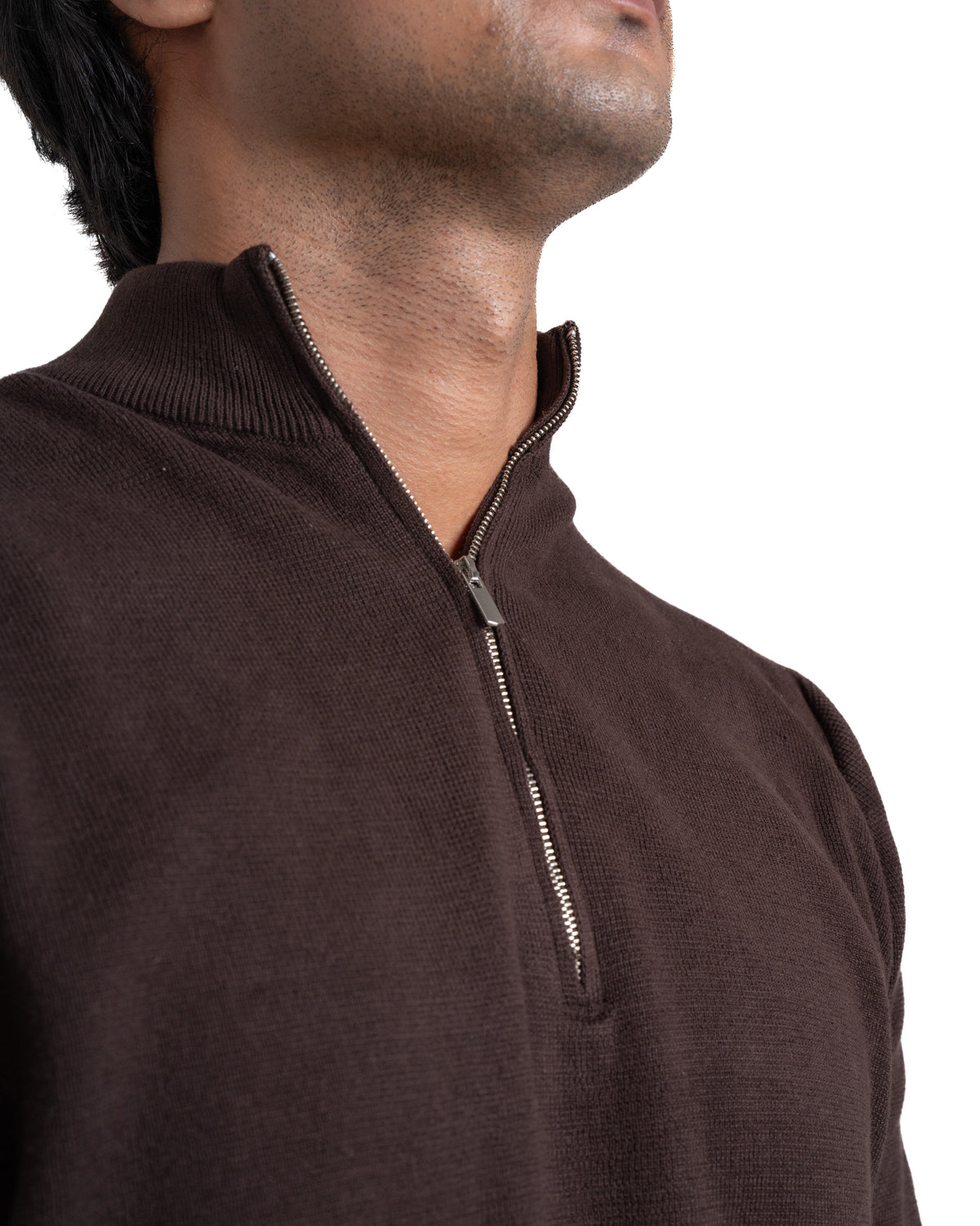 Quarter-Zip – Fitted Cotton Knit - Brew