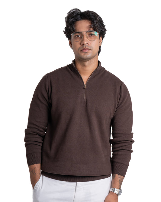 Quarter-Zip – Fitted Cotton Knit - Brew