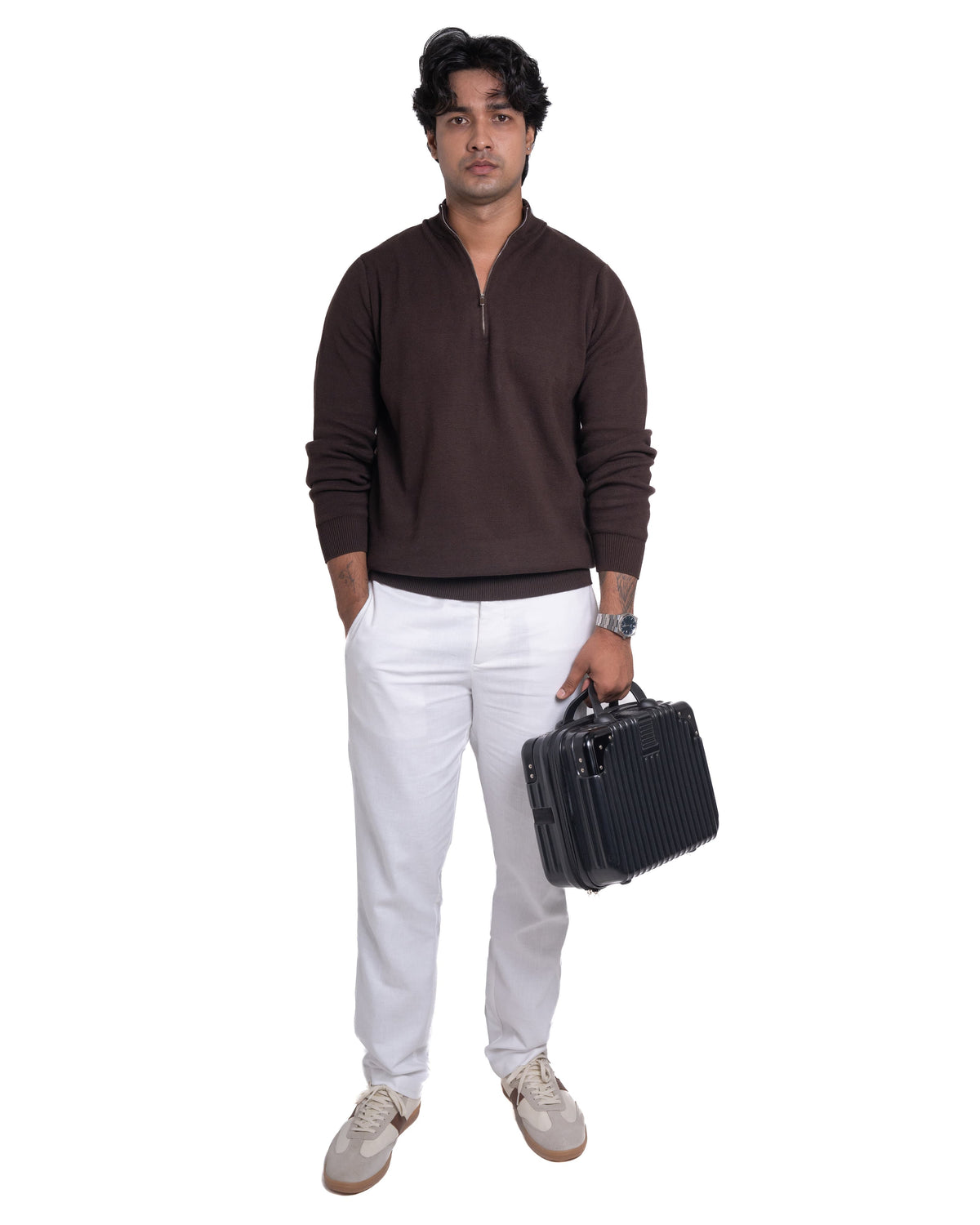 Quarter-Zip – Fitted Cotton Knit - Brew