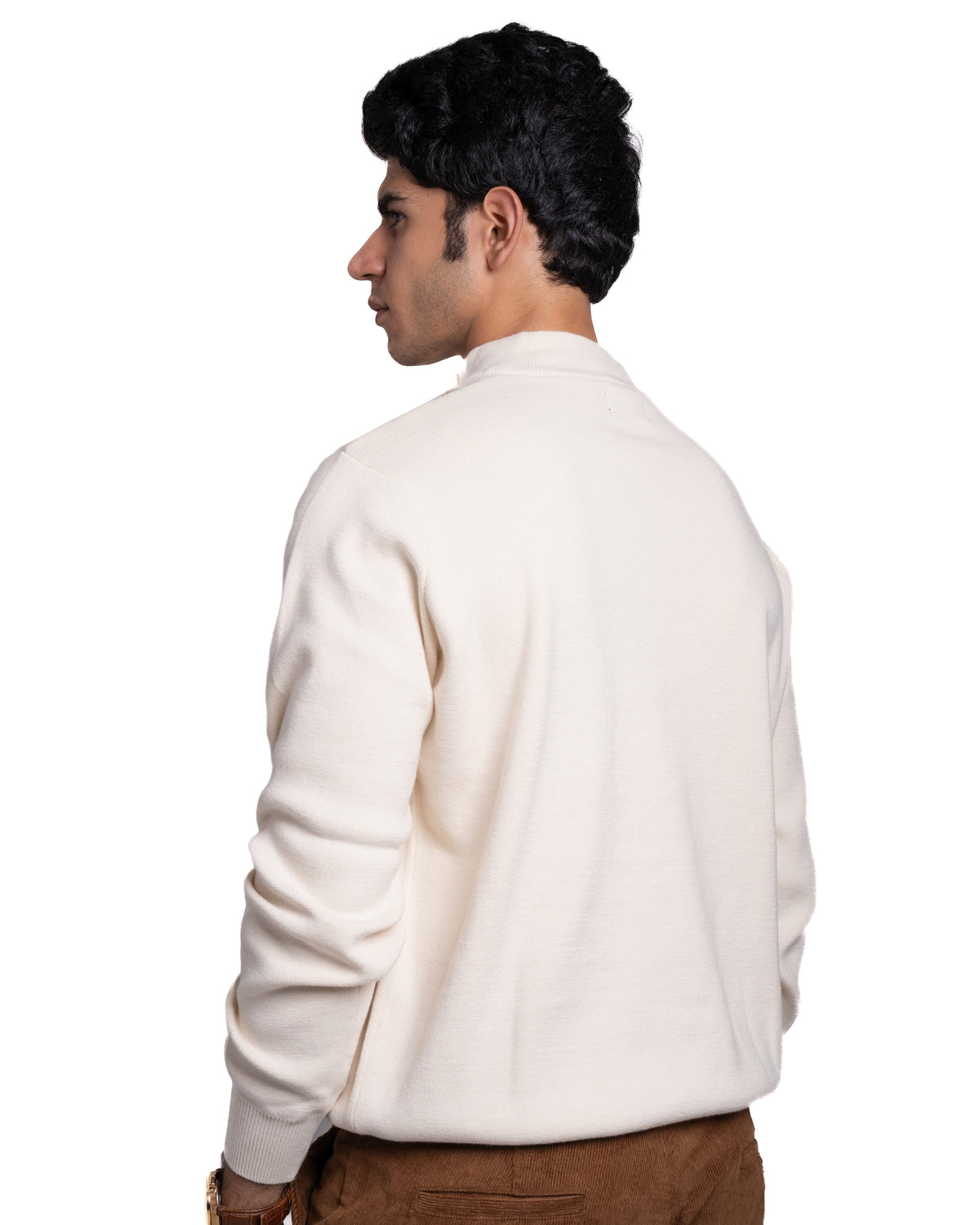 Quarter-Zip – Fitted Cotton Knit - Ivory