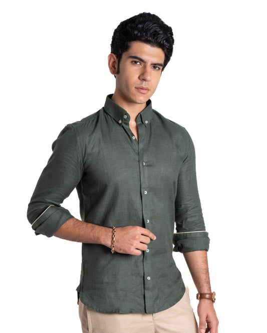 Pure Linen Shirt - Earthy - Moss