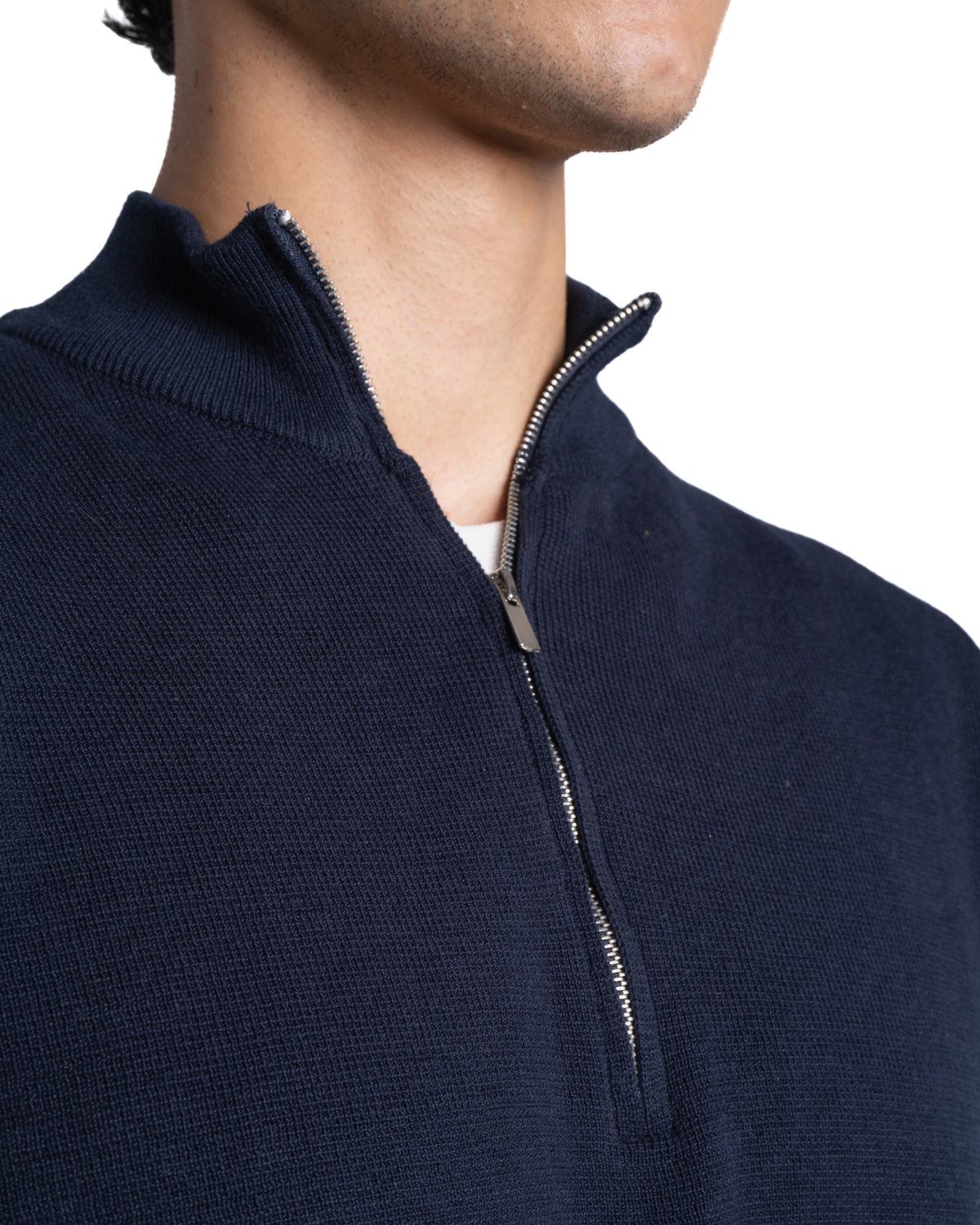 Quarter-Zip – Fitted Cotton Knit - Navy