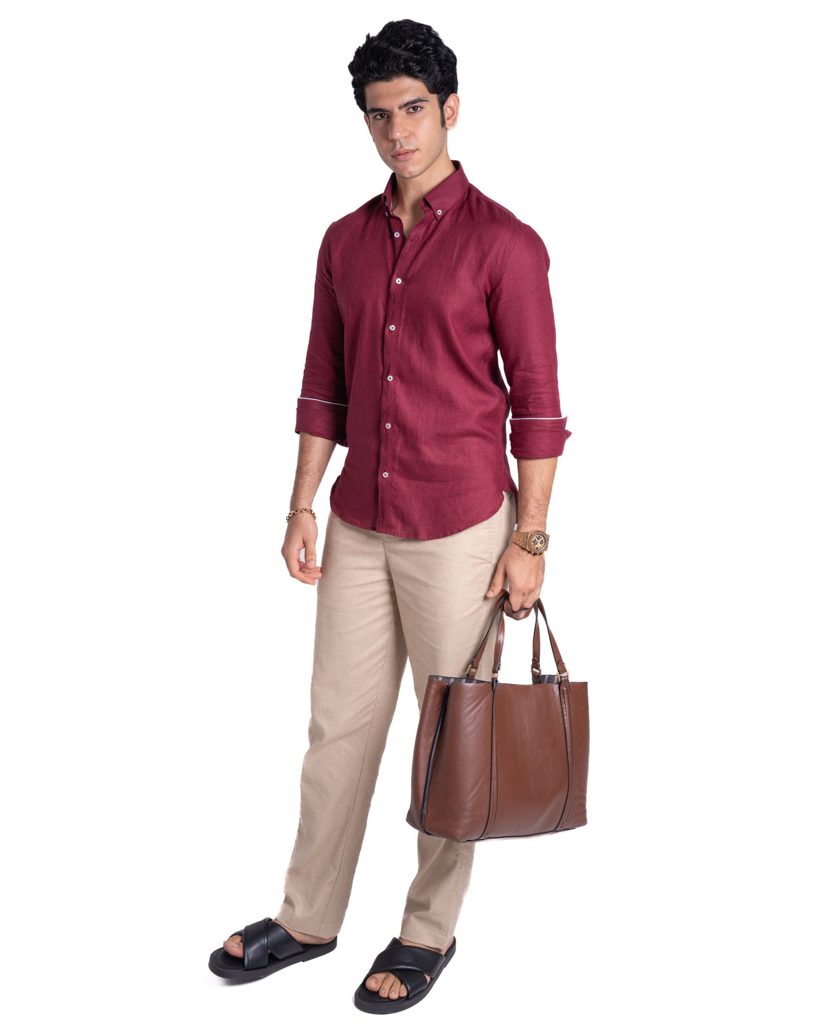 Pure Linen Shirt - Earthy - Oxblood